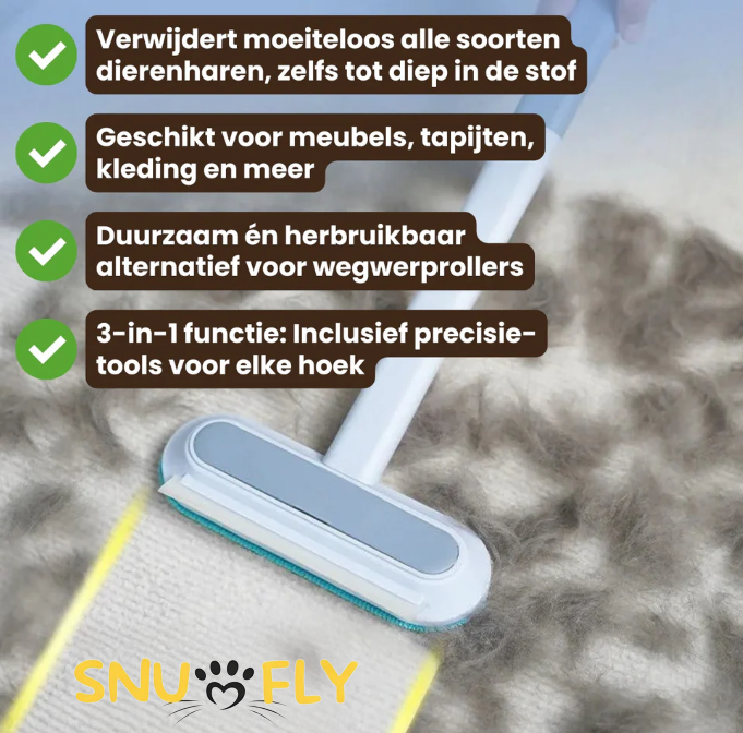 SwipePro Huisdierhaar Verwijderaar - Verwijdert vastzittend huisdierhaar dat je stofzuiger laat liggen SNUFLY