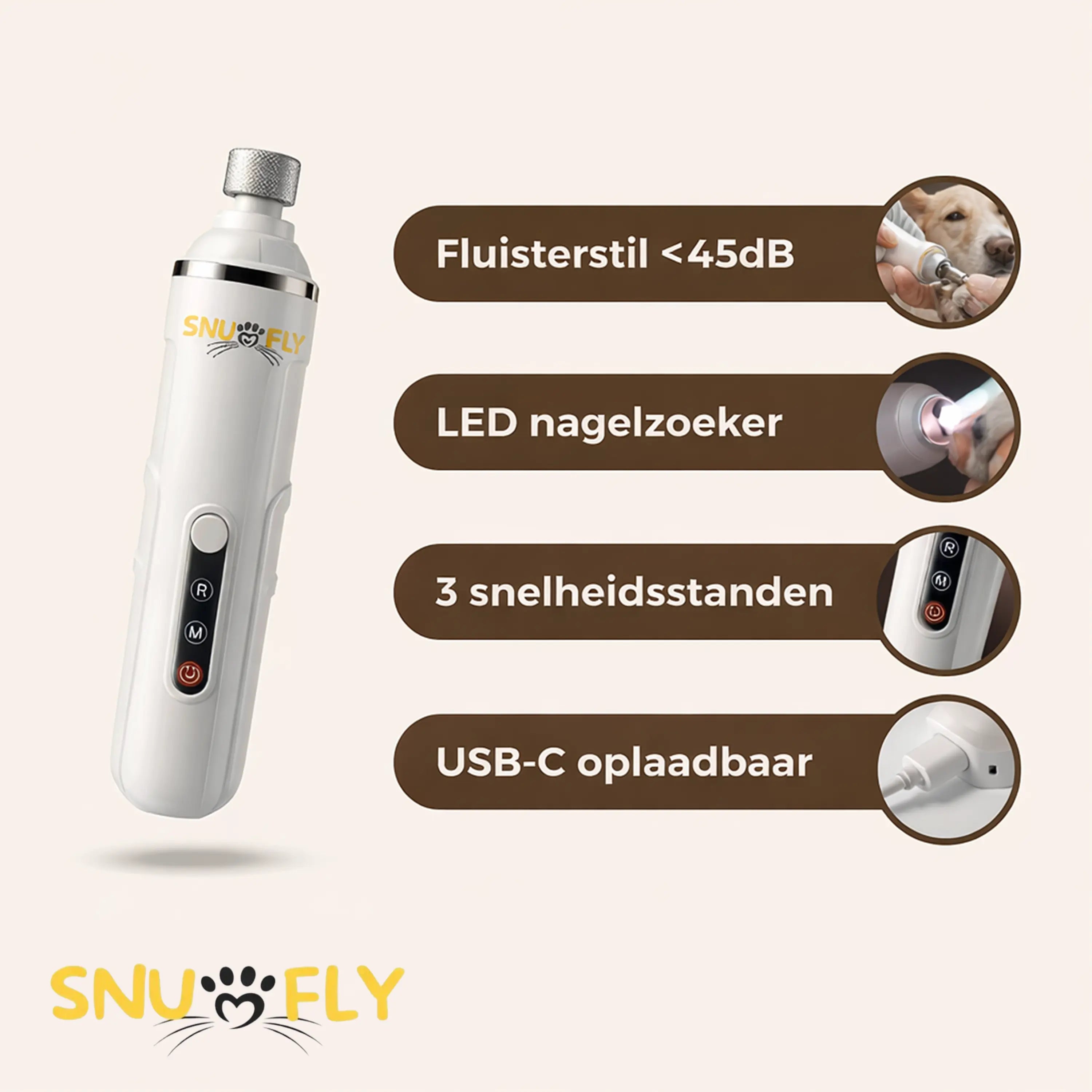 LED Nagelslijper – Draadloos, stil en veilig voor elke poot SNUFLY